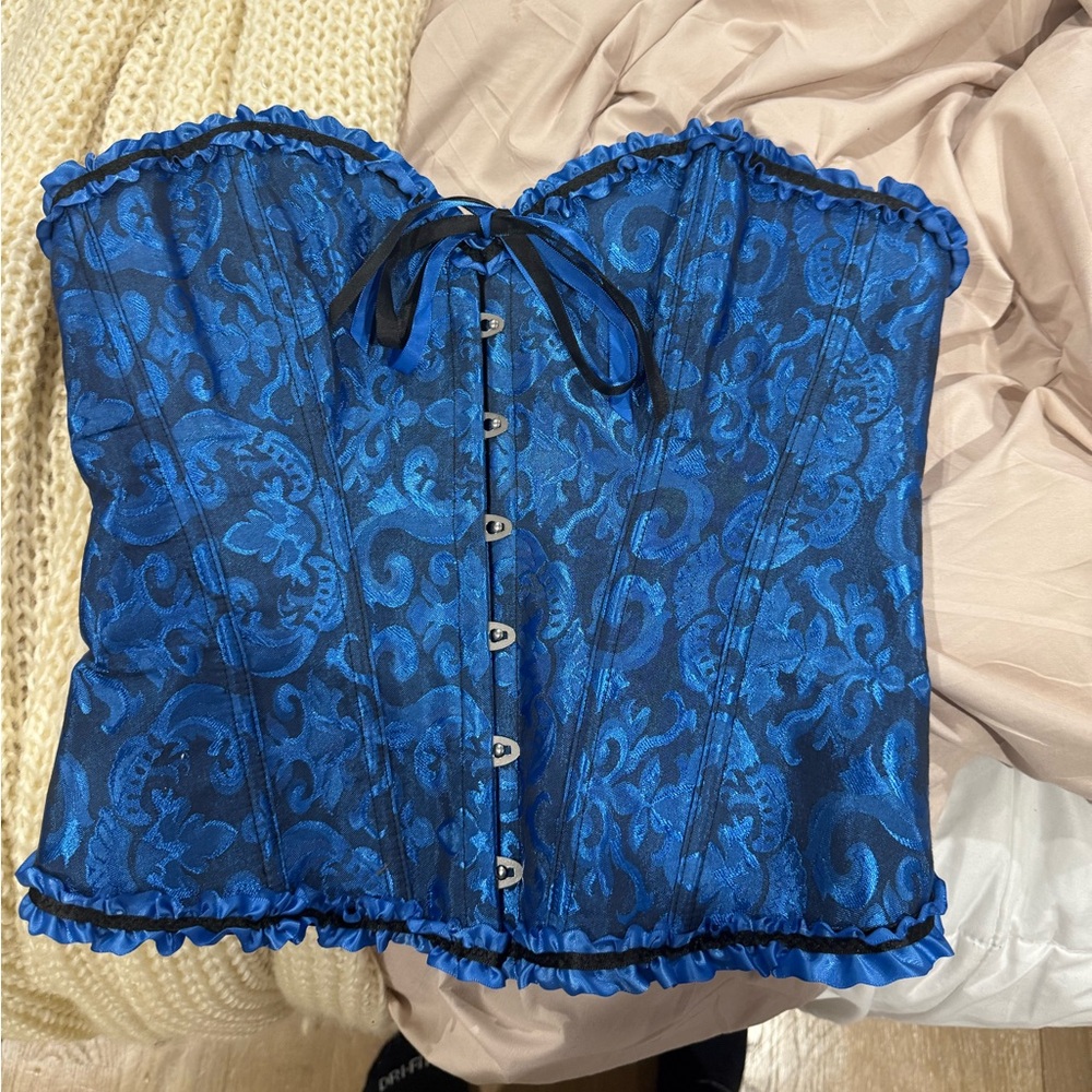 Blue Brocade Corset Top